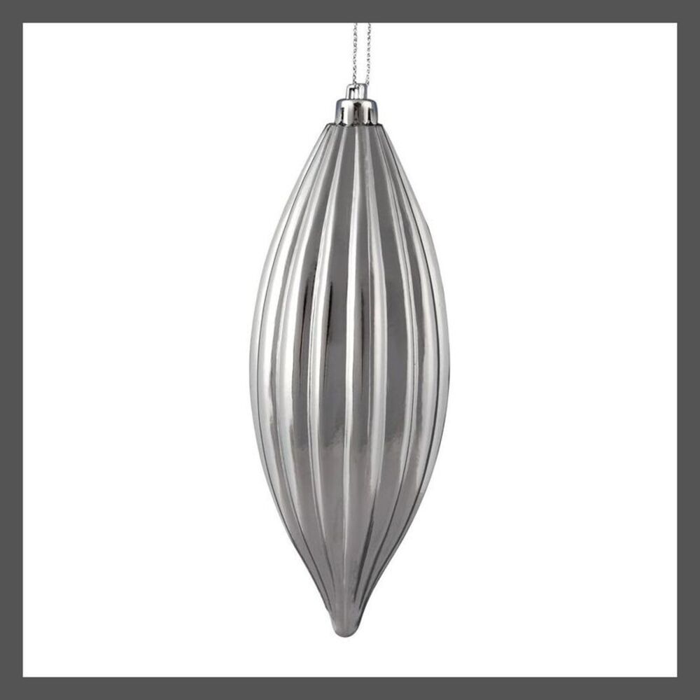 Vickerman -  8" Silver Shiny Line Finial Ornament Pac Silver